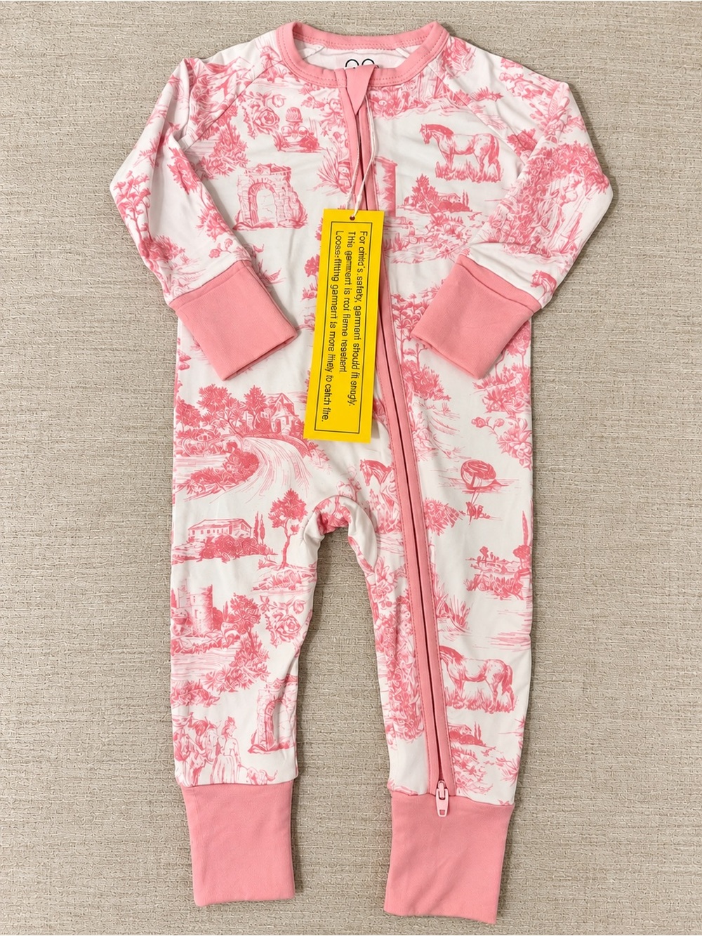 Pink Toile Bamboo Sleeper 3–6 Months | Two-Way Zipper